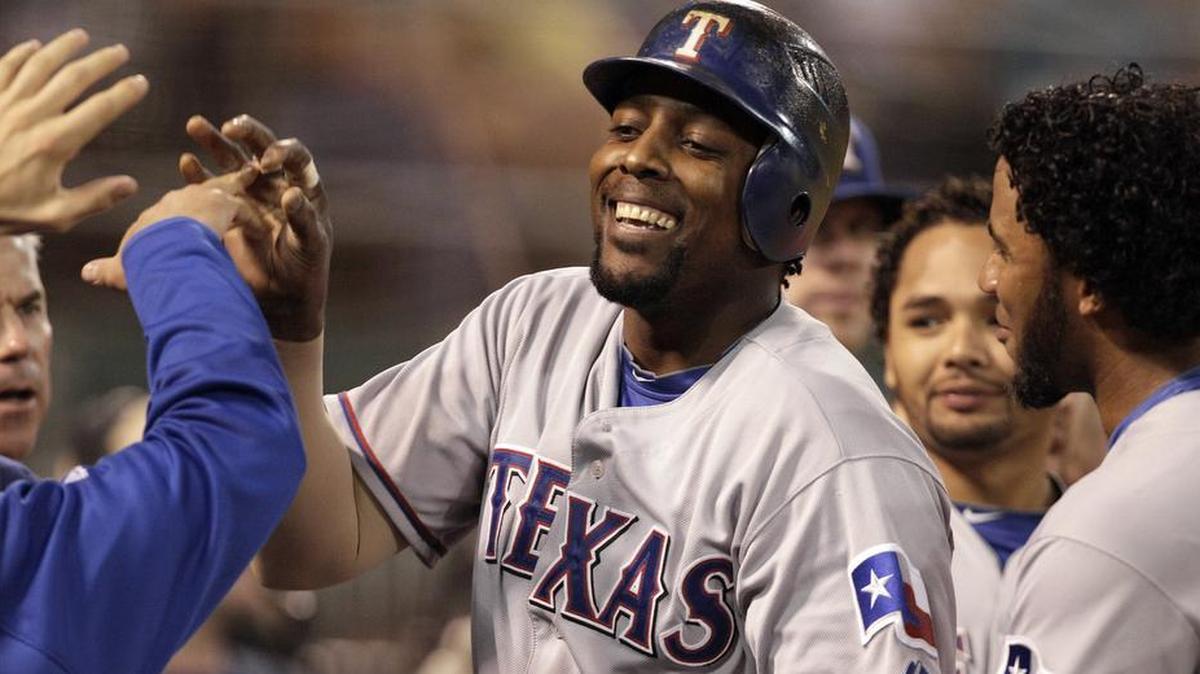 Vladimir Guerrero played the 2010 season with the Texas Rangers at age 35, hitting .300 with 29 home runs and 115 RBIs as the Rangers reached their first World Series.