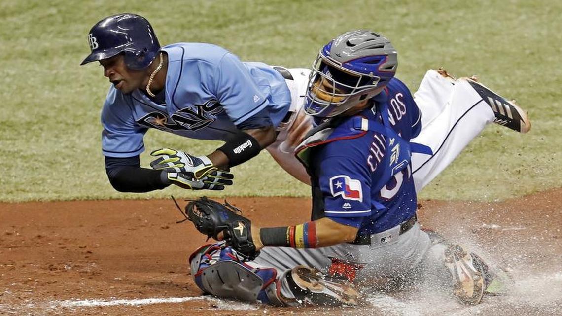 This collision Sunday at home plate force catcher Robinson Chirinos to leave the game with a sprained left ankle, but he was feeling significantly better Monday.