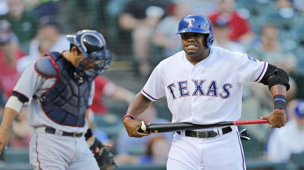 
Rangers left fielder Delino DeShields struck out in the first inning Friday against Twins starter Tommy Milone. Texas was held to one hit through six innings before busting out for six runs combined in the seventh and eighth to win 6-2.
