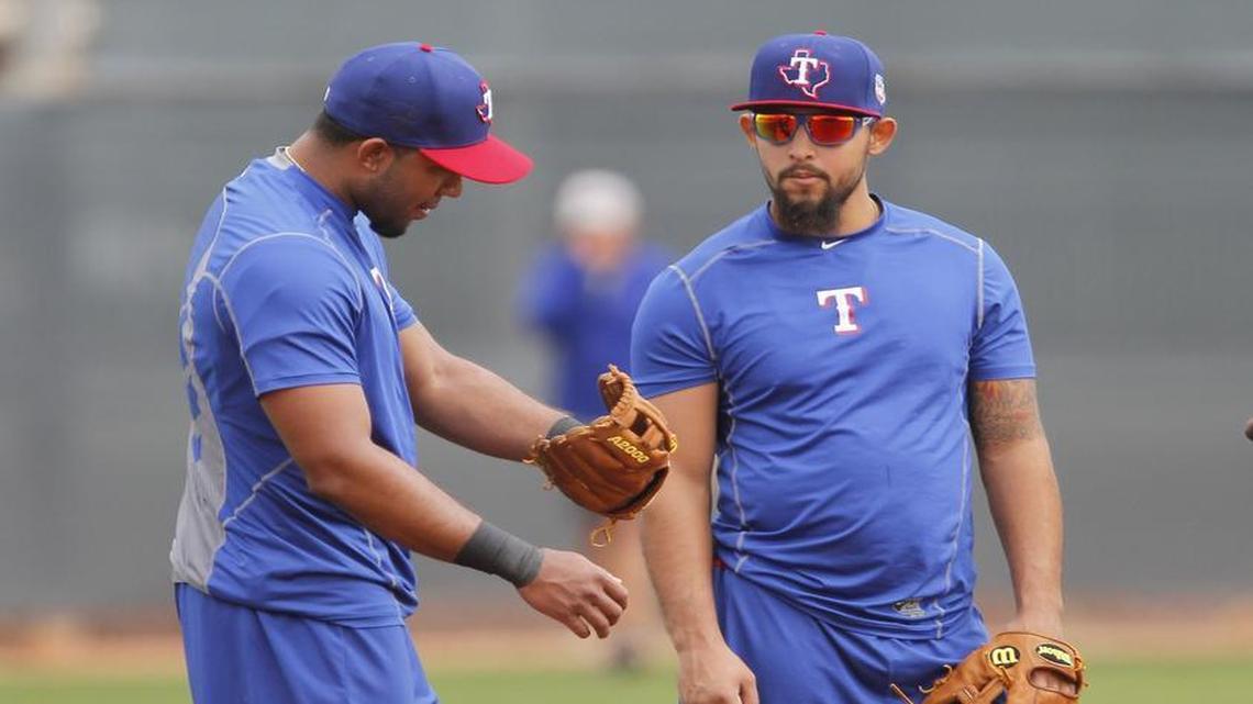 Elvis Andrus, left, and Rougned Odor are rarely seen apart and are staying at a five bedroom house in North Phoenix with Robinson Chirinos and Martin Perez during spring training in Arizona.