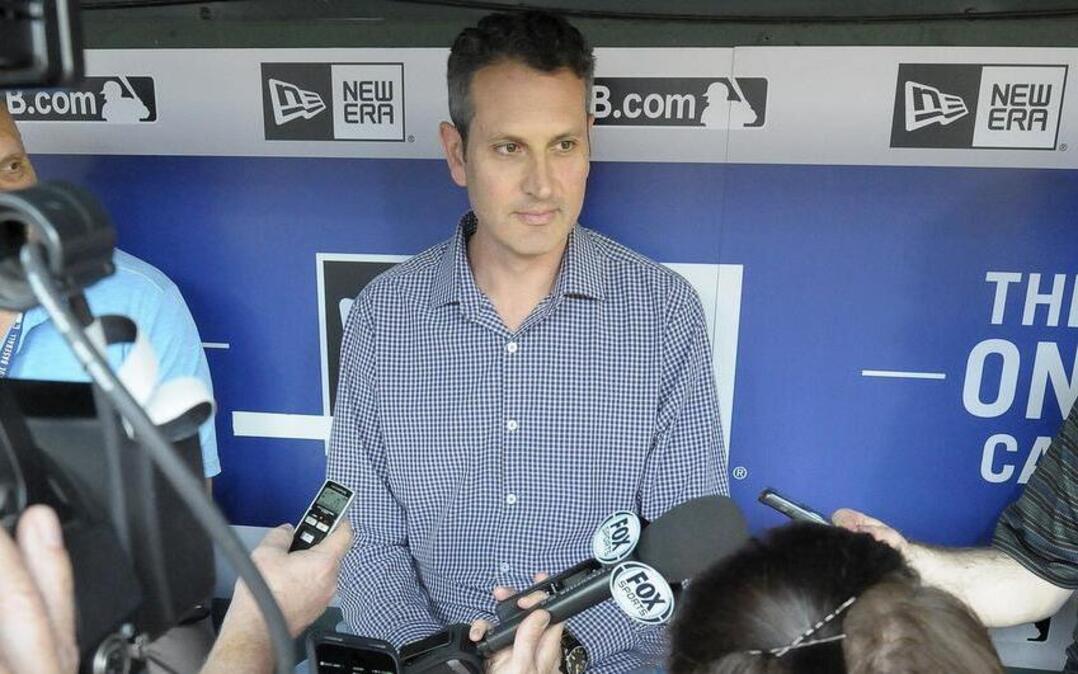 Minnesota Twins general manager Thad Levine talks to the media before Monday’s game at Globe Life Park. Levine spent the previous 11 seasons in the Rangers’ front office.