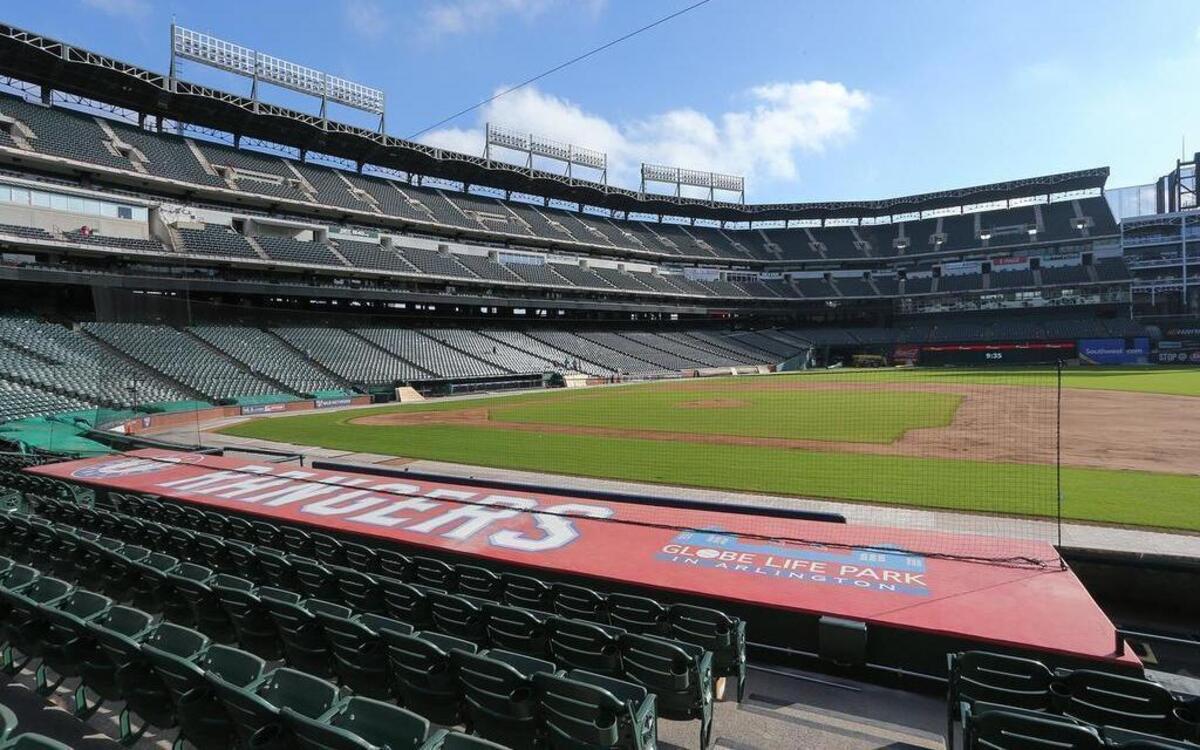 Protective netting rising approximately 6 feet high will span across both dugouts at Globe Life Park in 2016.