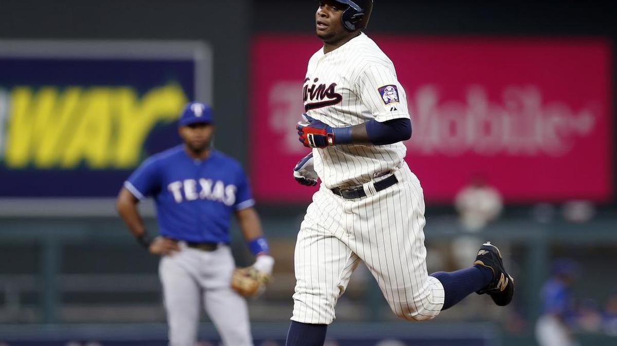 
Twins’ rookie Miguel Sano rounds the bases on a two-run home run against Rangers pitcher Nick Martinez in the third inning Wednesday at Target Field. Sano had two homers and six RBI.
