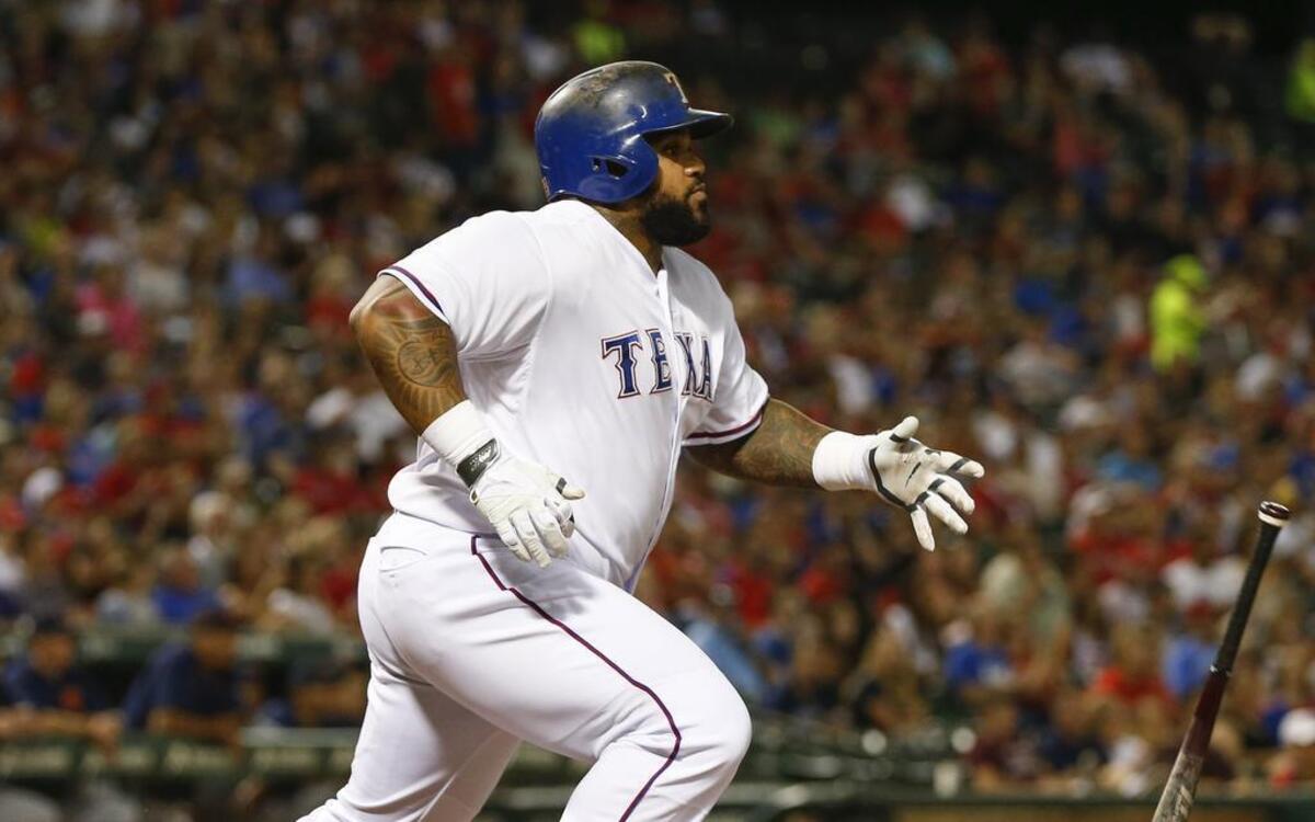 
Rangers designated hitter Prince Fielder watches his home run against the Detroit Tigers in the fourth inning Monday night at Globe Life Park. Fielder had four RBI in the Rangers’ 7-4 loss to the Tigers.
