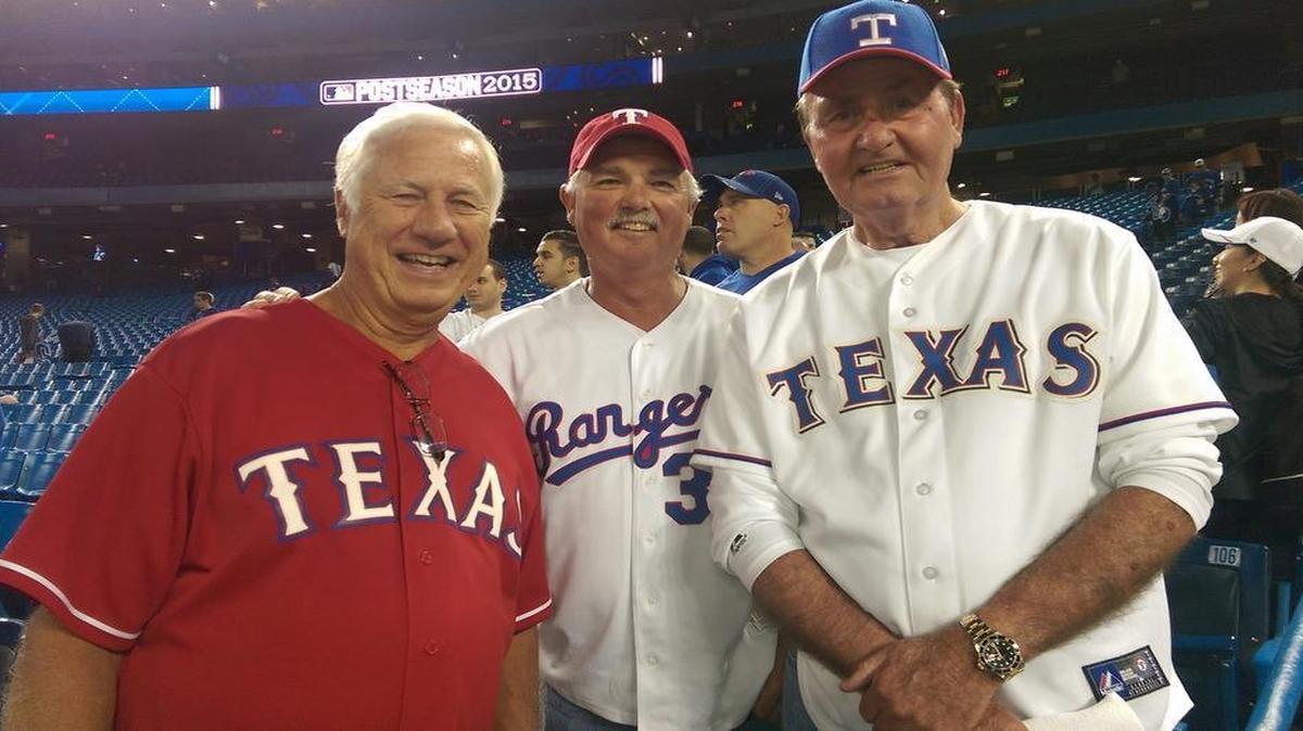 
Randy Lyne, Steve Herndon, both of Fort Worth, and John Folmar, of Sulphur Springs, made the trip to Toronto for Game 5. Lyne owns 24 Rangers season tickets.
