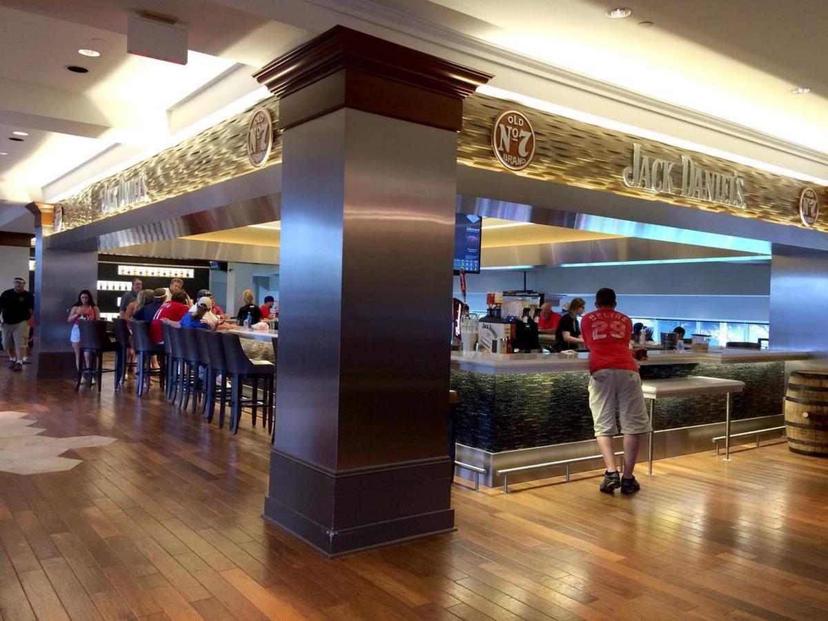 The Jack Daniel’s Club has nice seating, a large bar and plenty of tables for two.