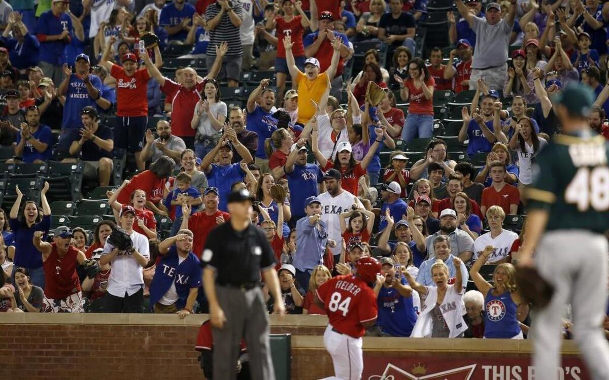 
Rangers fans cheer Prince Fielder earlier in the season when the club was struggling at Globe Life Park. Since July 29, the Rangers are 22-5 at home, the best mark in the majors.
