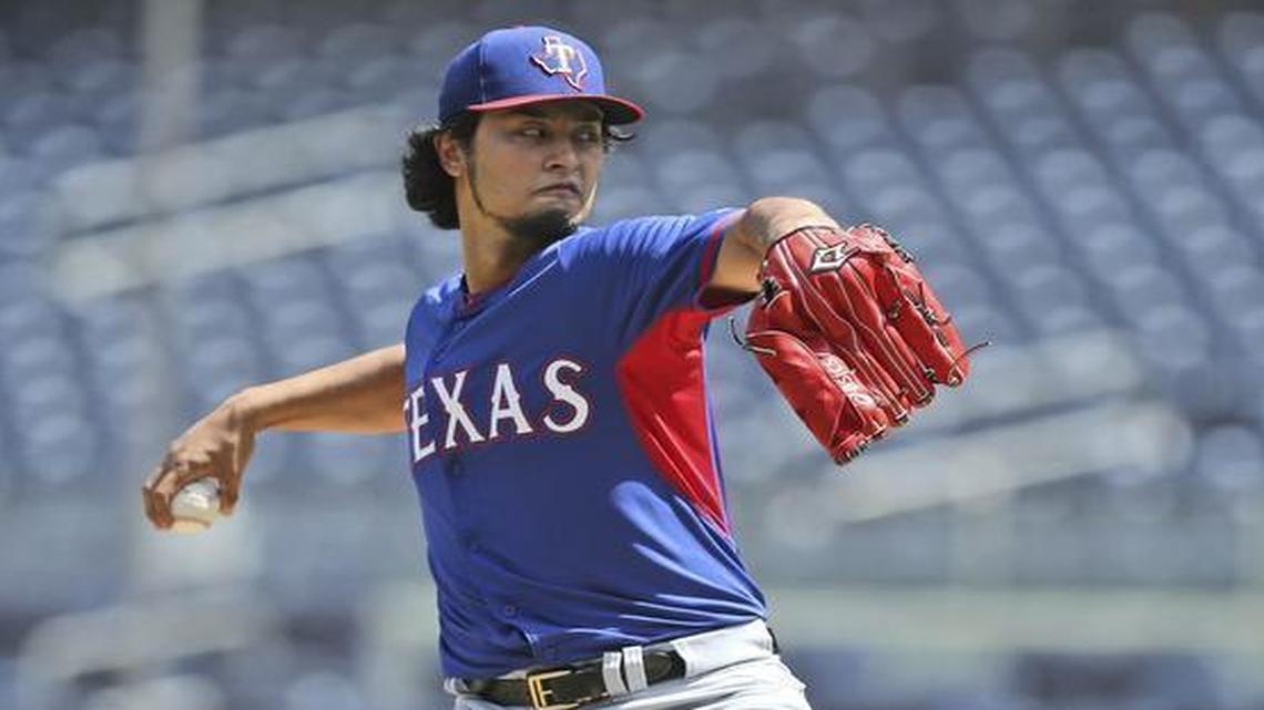 Rangers starting pitcher Yu Darvish throws in a simulated game at Yankee Stadium in New York on June 29. Darvish had another rehab start Sunday at Frisco and could rejoin the Rangers’ rotation after the All-Star break.