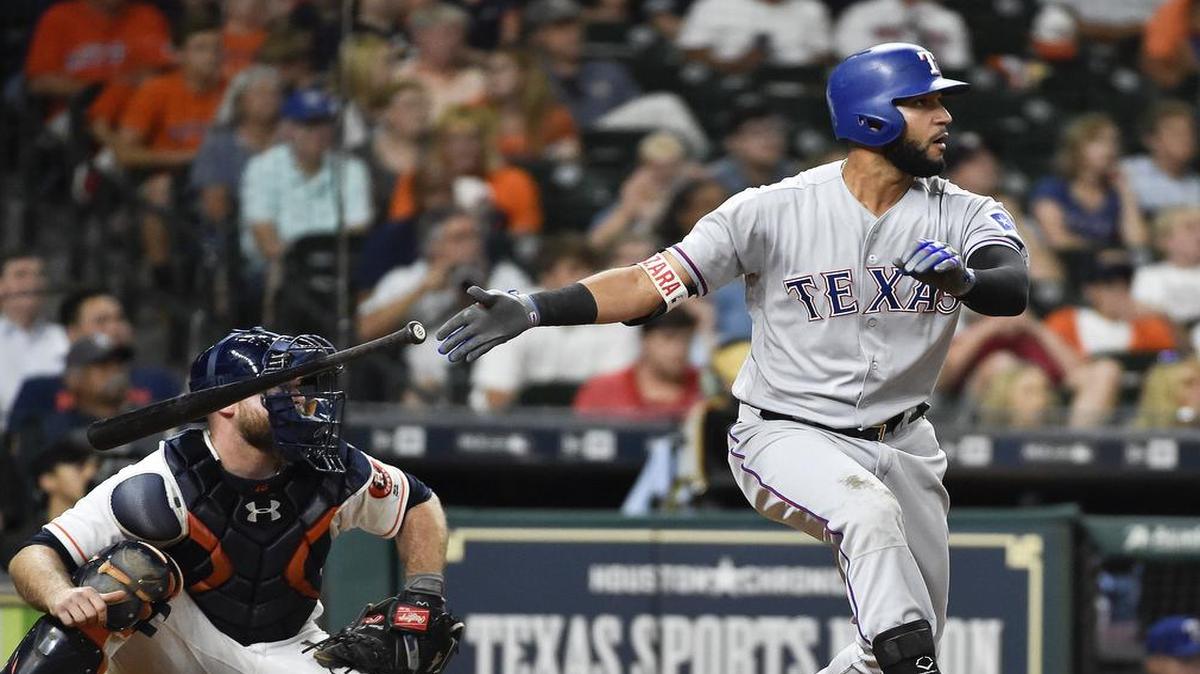 Nomar Mazara ripped the first pitch he saw in the eighth inning for a two-out, three-run homer that helped the Rangers beat the Astros 6-1 Monday night at Minute Maid Park.