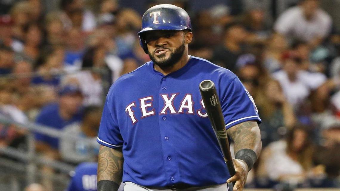 
Rangers first baseman Prince Fielder reacts after being hit by a pitch in the sixth inning Monday in San Diego. Fielder’s double in the first inning was one of just three Texas hits in the 7-0 loss.
