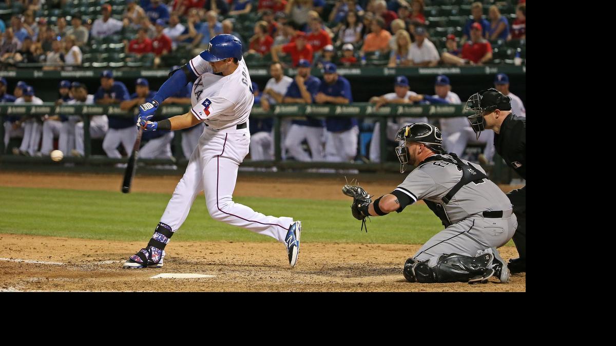 
Rangers top prospect Joey Gallo connects on a solo home run in the ninth inning Thursday night.


