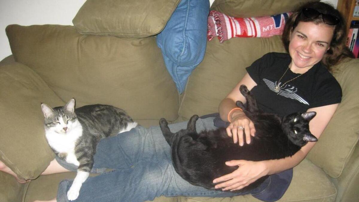 My wife Laura, adopted brothers Yaz, left, and Fenway, when they were two from a couple having a baby. Both cats passed away in 2017, Yaz in May and Fenway late Friday night.
