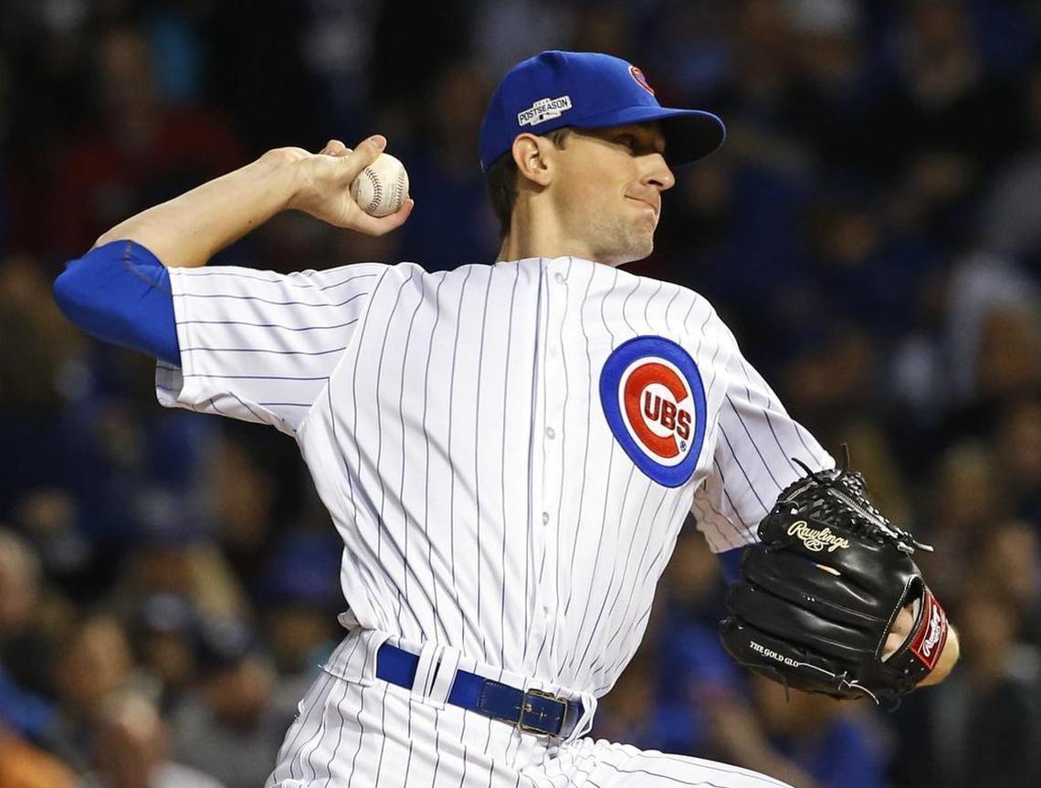 Cubs starter Kyle Hendricks won Game 6 of the NLCS to clinch the National League pennant. Hendricks was drafted by the Rangers in 2011 and traded to the Cubs along with Christian Villanueva for Ryan Dempster in July 2012.