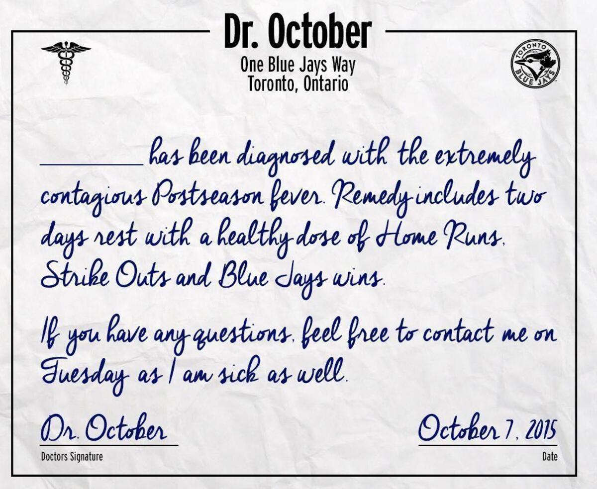 The Blue Jays offered away for fans to skip out on work on Thursday and Friday with their team playing the Rangers in the ALDS during the work day.