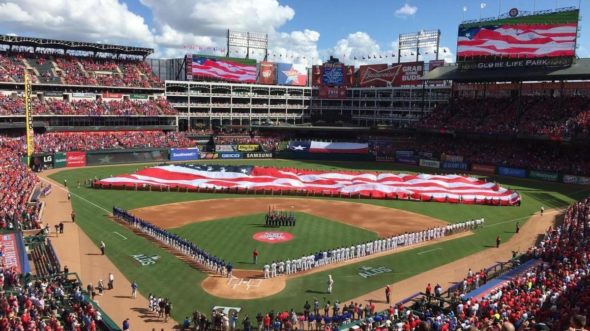 Members of the Air Force unfurled the American flag during pregame ceremonies.