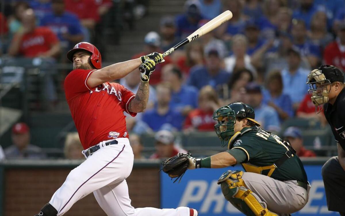 
Rangers first baseman Mike Napoli started in left field Sunday, the first time he’s played the outfield since high school.
