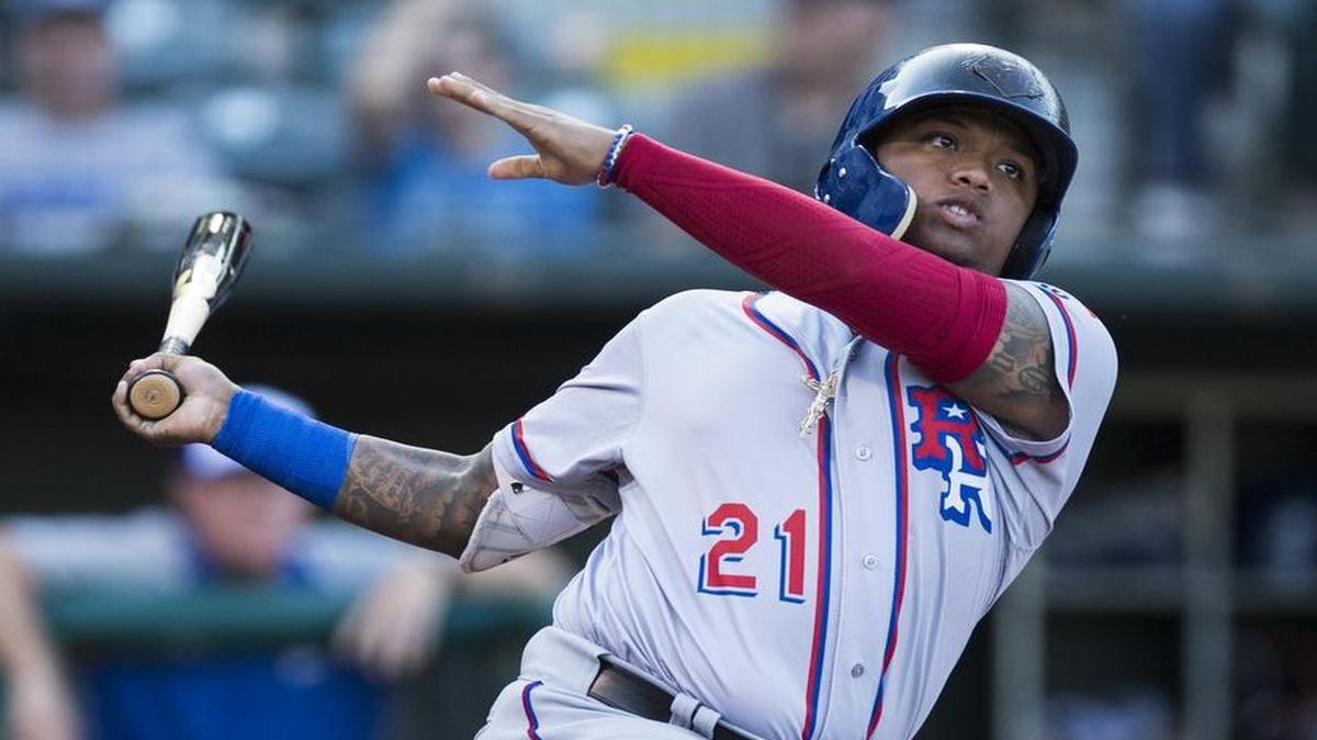 Willie Calhoun, who has played some in the majors with the Rangers, in action with the Round Rock Express last season.