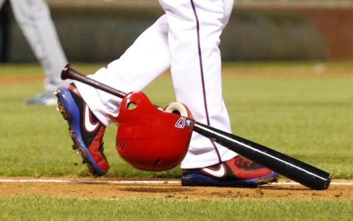 
Shin-Soo Choo drops his bat and two-flapped helmet after striking out in April, back when he struggling at the plate.
