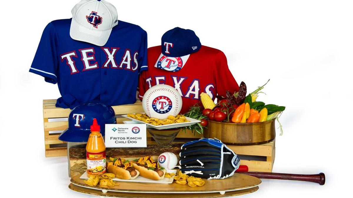 Among the new concession items at Globe Life Park in 2017 is the Fritos Kimchi Chili Dog. It includes a Texas chili all beef hot dog topped with a sweet and spicy kimchi chili, fresh cilantro, Texas teriyaki sauce and crunchy Fritos corn chips.