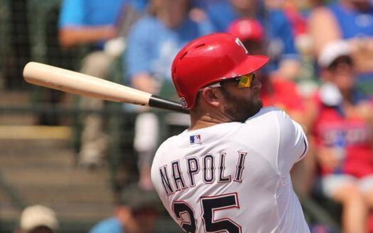 
Mike Napoli entered Wednesday with a .708 slugging percentage against left-handers in 24 at-bats since joining the Rangers.
