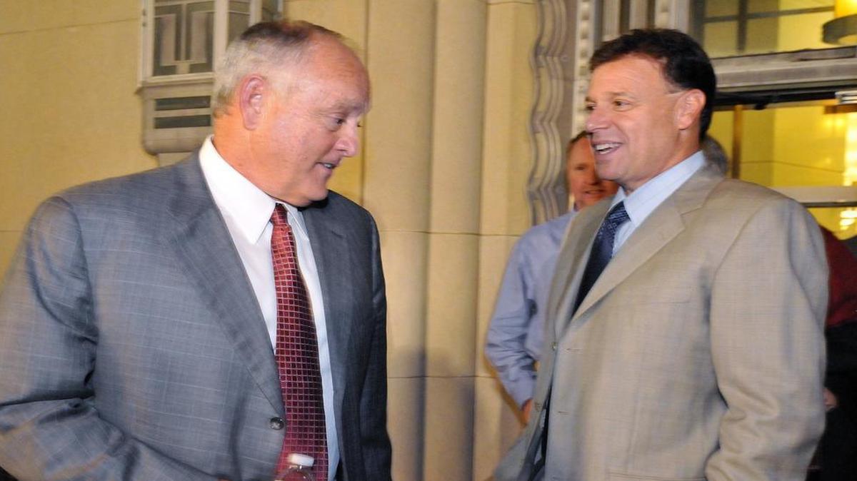 
Nolan Ryan and Chuck Greenberg emerged from the Federal Courthouse in Fort Worth early Aug. 5, 2010, after their group won an auction for the Texas Rangers. 
