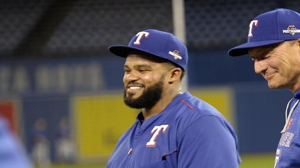Rangers designated hitter Prince Fielder, left, with manager Jeff Banister before a playoff game in Toronto, led Texas offensively in his first healthy season with the club. Banister believes Fielder has more in the tank for 2016 after rebounding from 2014 neck surgery.