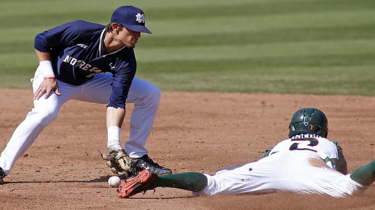 Notre Dame second baseman Cavan Biggio, left, was drafted in the fifth round by the Toronto Blue Jays on Friday. He is the son of Houston Astros standout Craig Biggio.