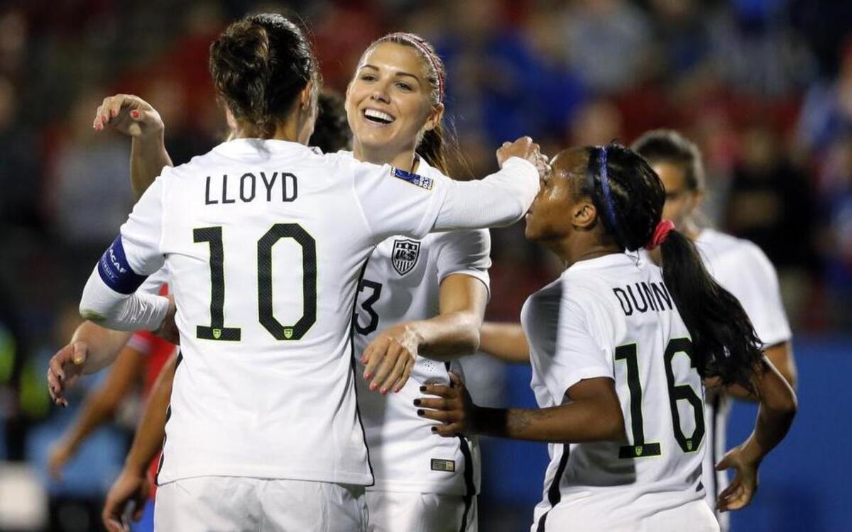 Carli Lloyd, left, Alex Morgan, center, Crystal Dunn and the U.S. women’s soccer team open play in the 2016 Olympics on Wednesday against New Zealand. Coverage begins at 5 p.m. CDT on NBCSN, NBC Universo and the Olympic Soccer Channel.