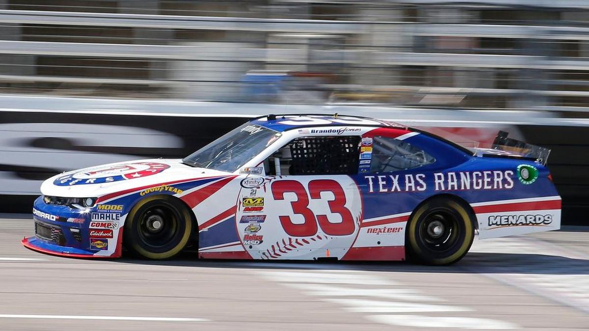 Brandon Jones has become an instant fan favorite in the O’Reilly Auto Parts 300 on Friday evening, as the local baseball team is sponsoring the No. 33 Chevrolet.