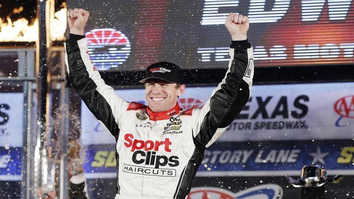Carl Edwards celebrates after winning the AAA Texas 500 in November. He is expected to announce his retirement on Wednesday.