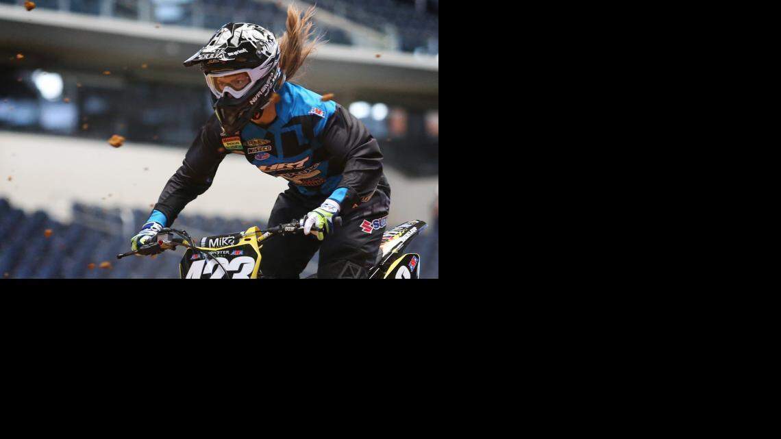 
Vicki Golden takes on a shortened version of the course during media day. 
