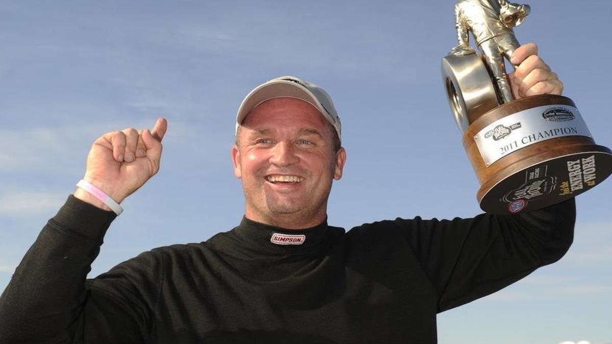 
 Top Fuel winner Bob Vandergriff Jr. celebrates after racing to his first career victory in September 2011  at the AAA Texas NHRA Fall Nationals  in Ennis, Texas. Vandergriff is now the car owner for Dave Connolly, who may be poised for his first Top Fuel win. 
