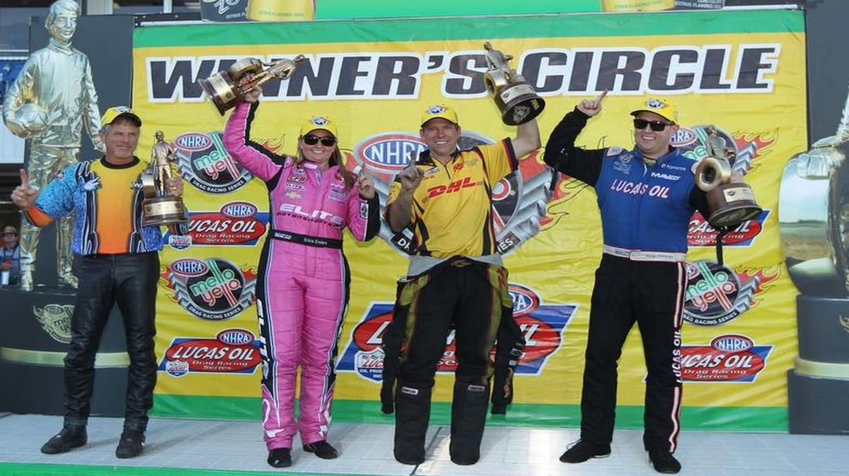 
NHRA Texas FallNationals winners, from left: Jerry Savoie, Erica Enders, Del Worsham and Richie Crampton.



