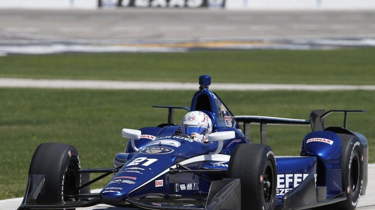 Josef Newgarden, shown here during a testing session in May, was involved in a big accident Sunday.