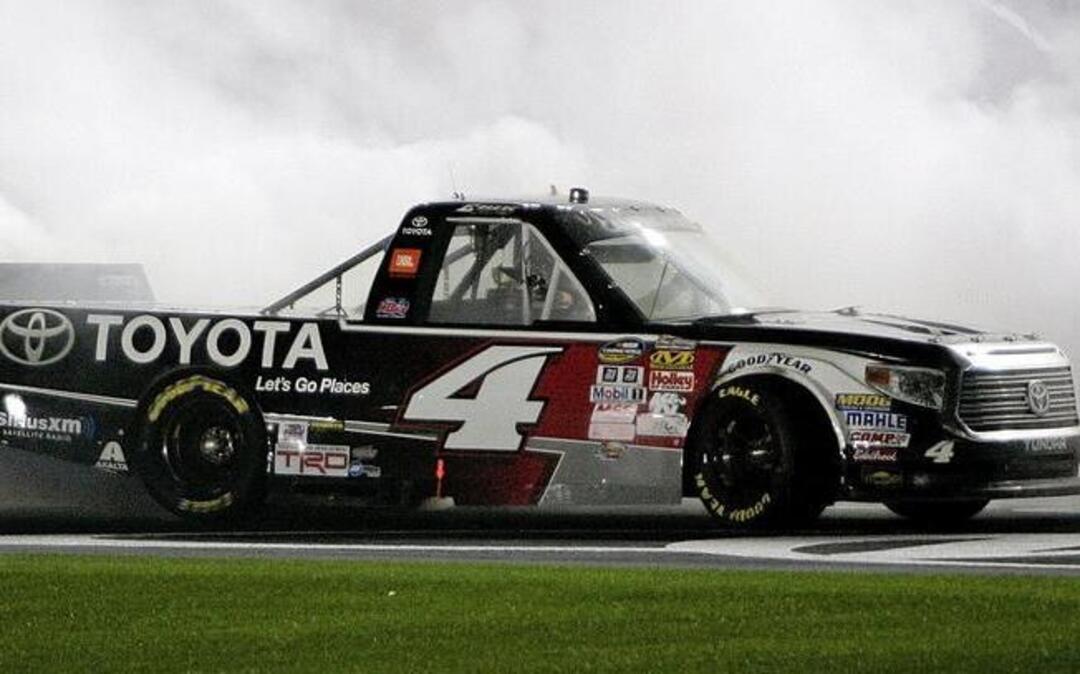 Erik Jones burns out after winning the WinStar World Casino & Resort 350 on Friday.