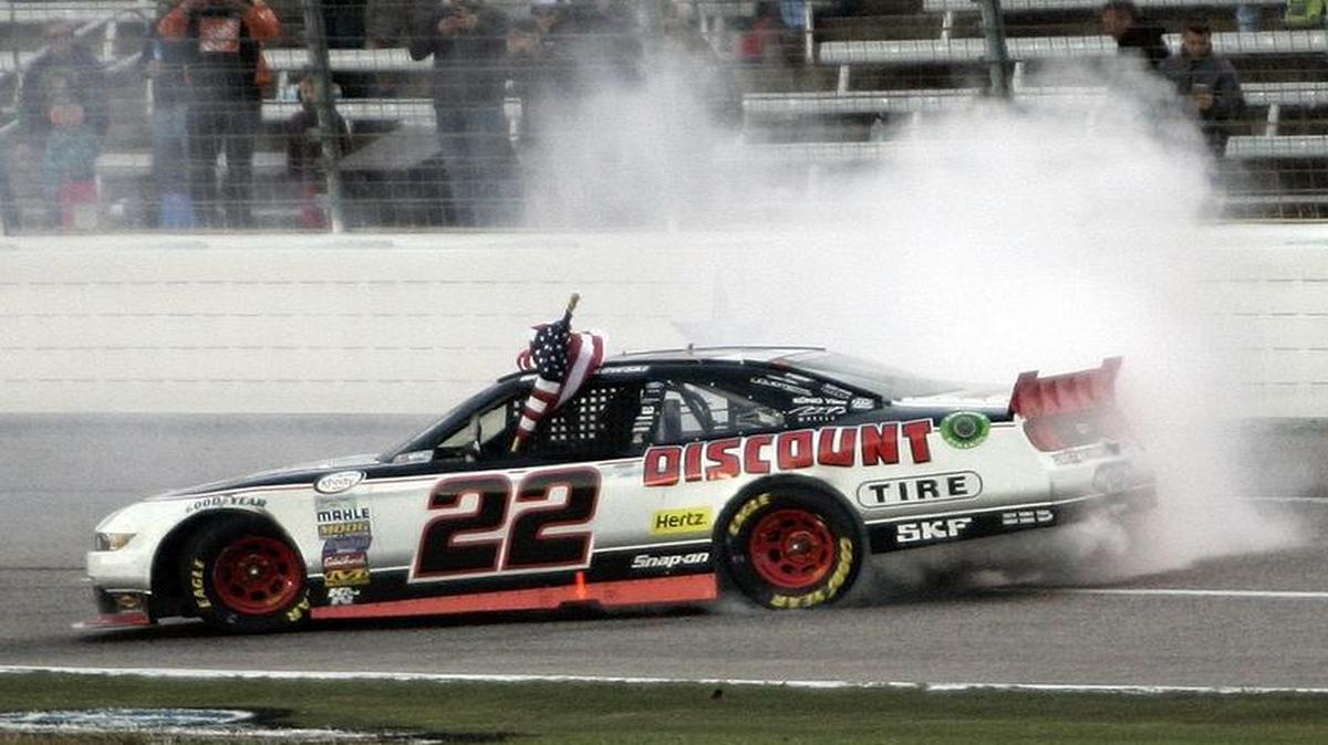 Brad Keselowski celebrates his second Xfinity Series victory of the year and second of his career in Texas.