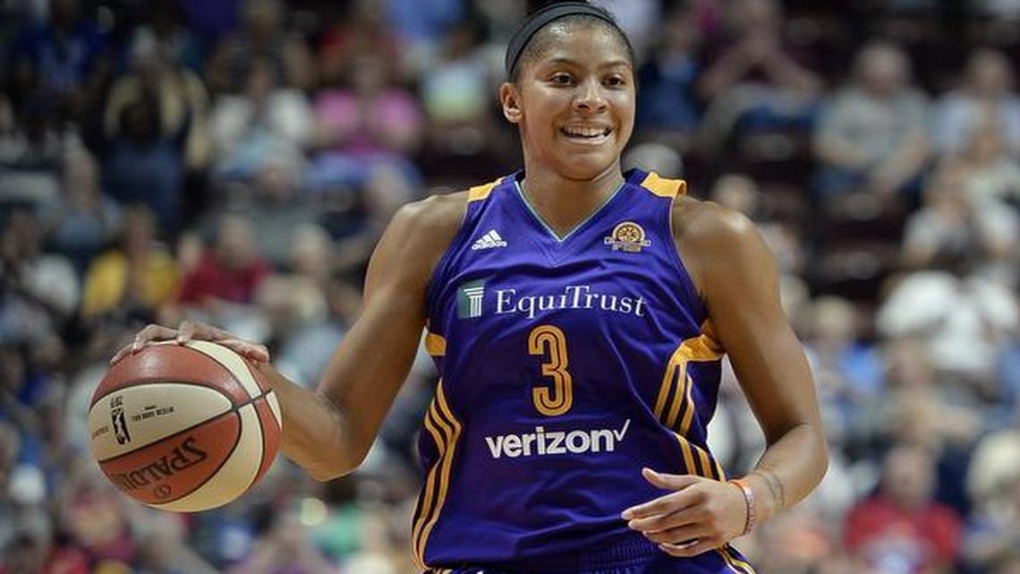 Los Angeles Sparks forward Candace Parker is a two-time WNBA MVP. She and the Sparks are scheduled to play the Dallas Wings at College Park Center on the UT Arlington campus at 7:30 p.m. Saturday.