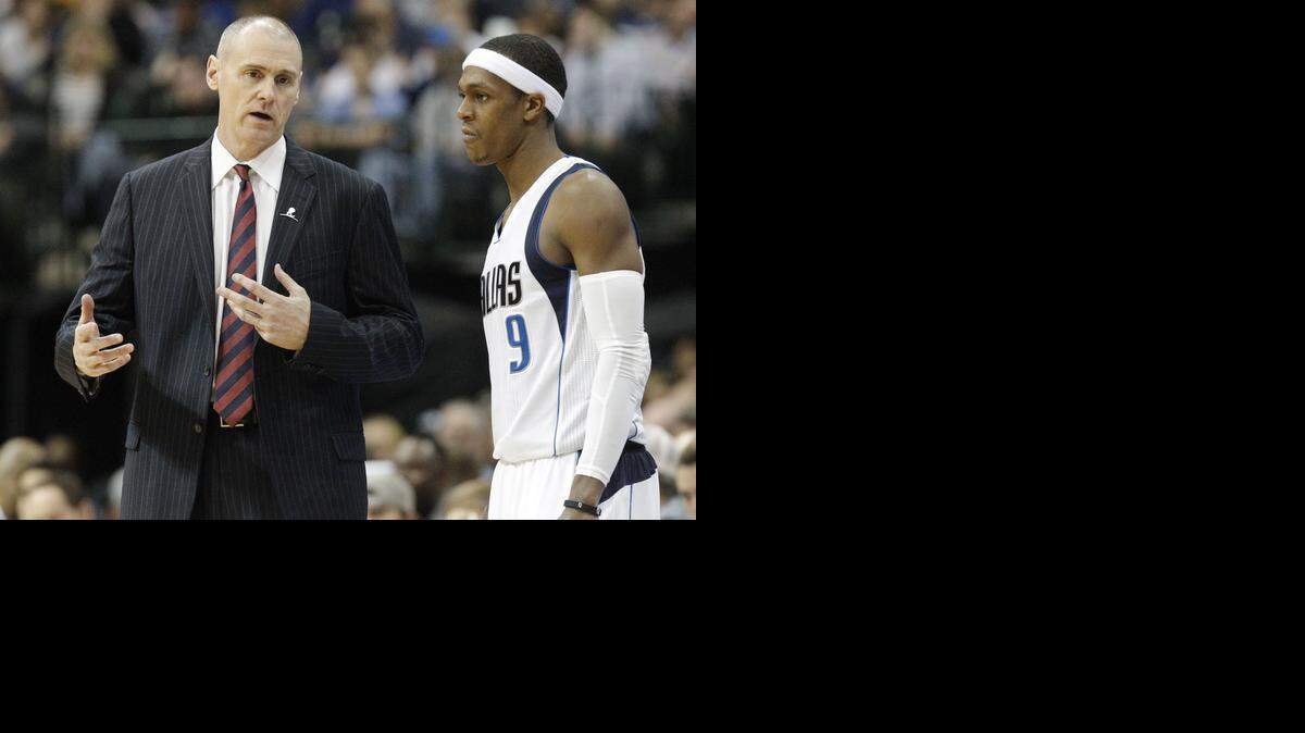 
Dallas Mavericks coach Rick Carlisle says guard Rajon Rondo, right, will play the closing minutes “most of the time.” Carlisle said he deviated from the norm Friday night. 
