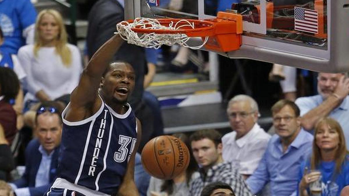 Oklahoma City Thunder forward Kevin Durant, dunking for a first-quarter basket Thursday, was assessed a technical foul by the NBA on Friday. It was ruled that he taunted Mavericks rookie center Salah Mejri, who had taken from Durant what coach Rick Carlisle called an “intentional elbow.”