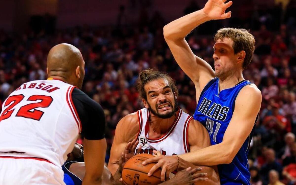Joakim Noah and the Bulls were able to wrestle a victory away from Dirk Nowitzki and the Mavericks.