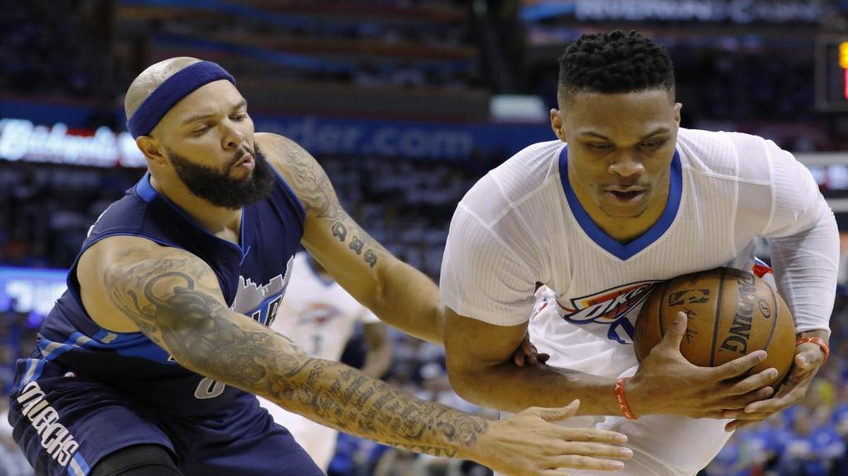 Russell Westbrook, right, and the Thunder easily grabbed control of Game 1 Saturday against Deron Williams and the Mavs. Game 2 presents another tough challenge for Dallas as Williams is doubtful with a sports hernia.