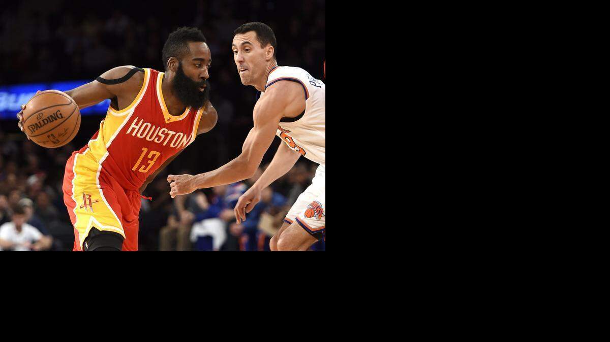 
Houston Rockets guard James Harden leads the NBA with a 27.4 scoring average. The three-time All-Star also averages nearly seven assists and six rebounds.


