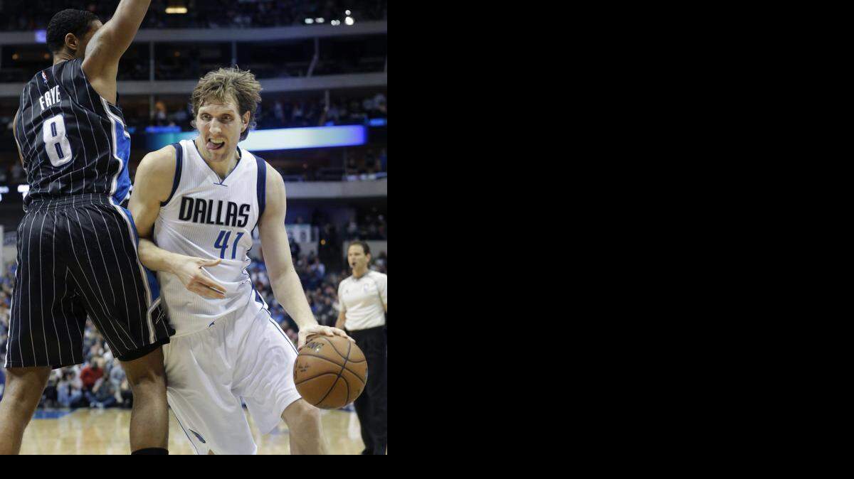 
Dirk Nowitzki had 25 points Wednesday to help the Mavericks sweep the season series against Channing Frye and the Magic.



