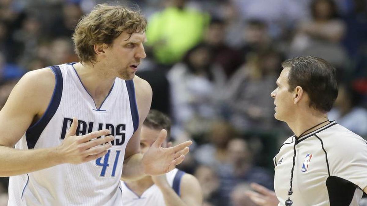 Dallas Mavericks forward Dirk Nowitzki questions a call by referee Mark Ayotte during the first half of against the Utah Jazz in Dallas, Friday, Jan. 20, 2017. Nowitzki posted the worst 25-minute performance of his career Friday, hitting only 1 of 13 shots. He played back-to-back games Thursday and Friday, and it was the Mavericks’ fourth game of the week.