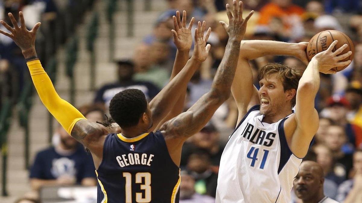 Dirk Nowitzki scored 30 points against Paul George and the Pacers, but didn’t get enough help.