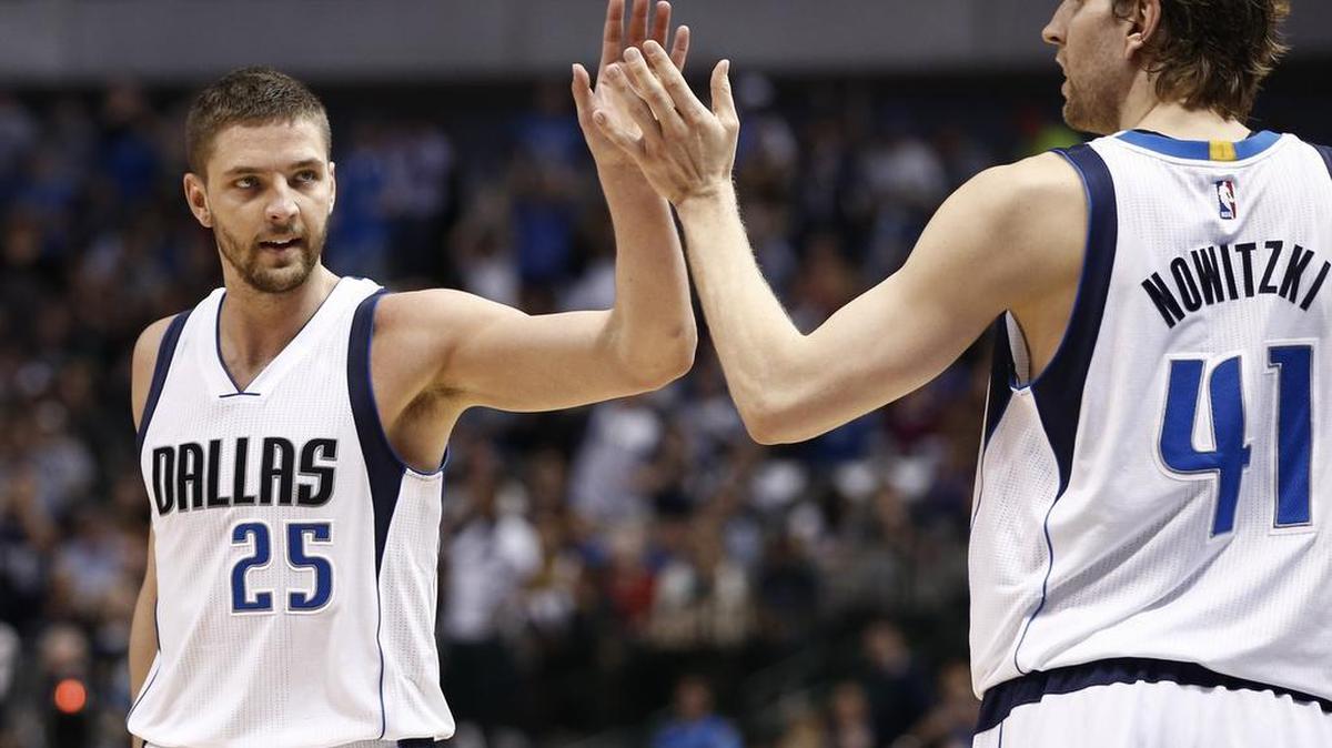 
Forwards Chandler Parsons (25) and Dirk Nowitzki (41) will be back to lead the Dallas Mavericks again next season. The first preseason game is Oct. 6 against Denver at the American Airlines Center in Dallas.
