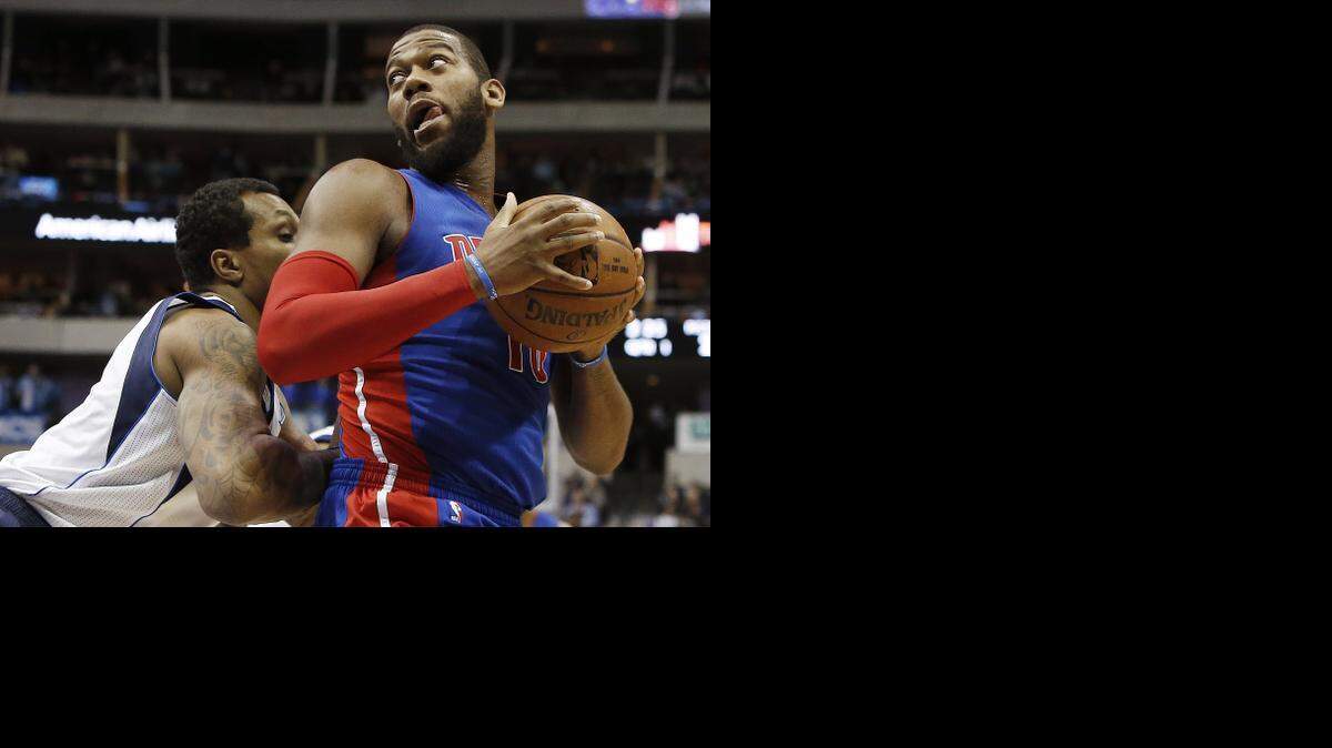 
Pistons forward Greg Monroe had his way on the boards Wednesday night against Greg Smith and the Mavericks.



