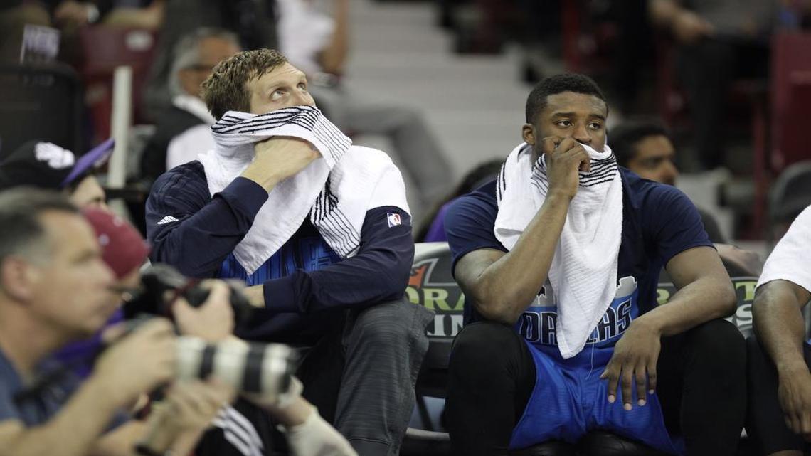 Wesley Matthews, right, says the Mavericks aren’t just going through the motions, but he said they need to show more pride with their defense.
