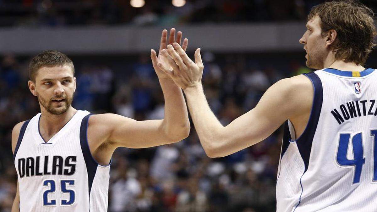 
Chandler Parsons, left,  and  Dirk Nowitzki need a big series to give the Mavericks the edge at forward against the Rockets. Parsons,however may still be hobbled by a knee injury that cost him the final six games of the regular season. 
