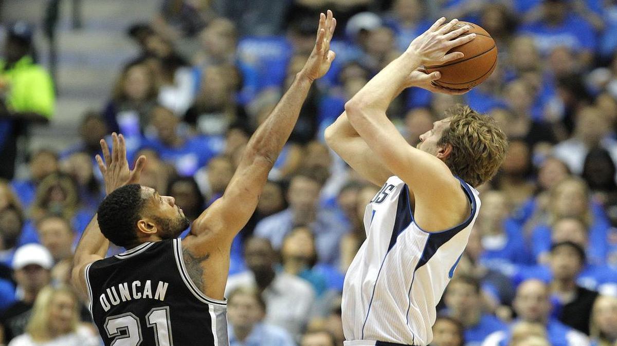 An uncanny jump shot has helped Dirk Nowitzki score on the game’s best including Spurs veteran Tim Duncan.